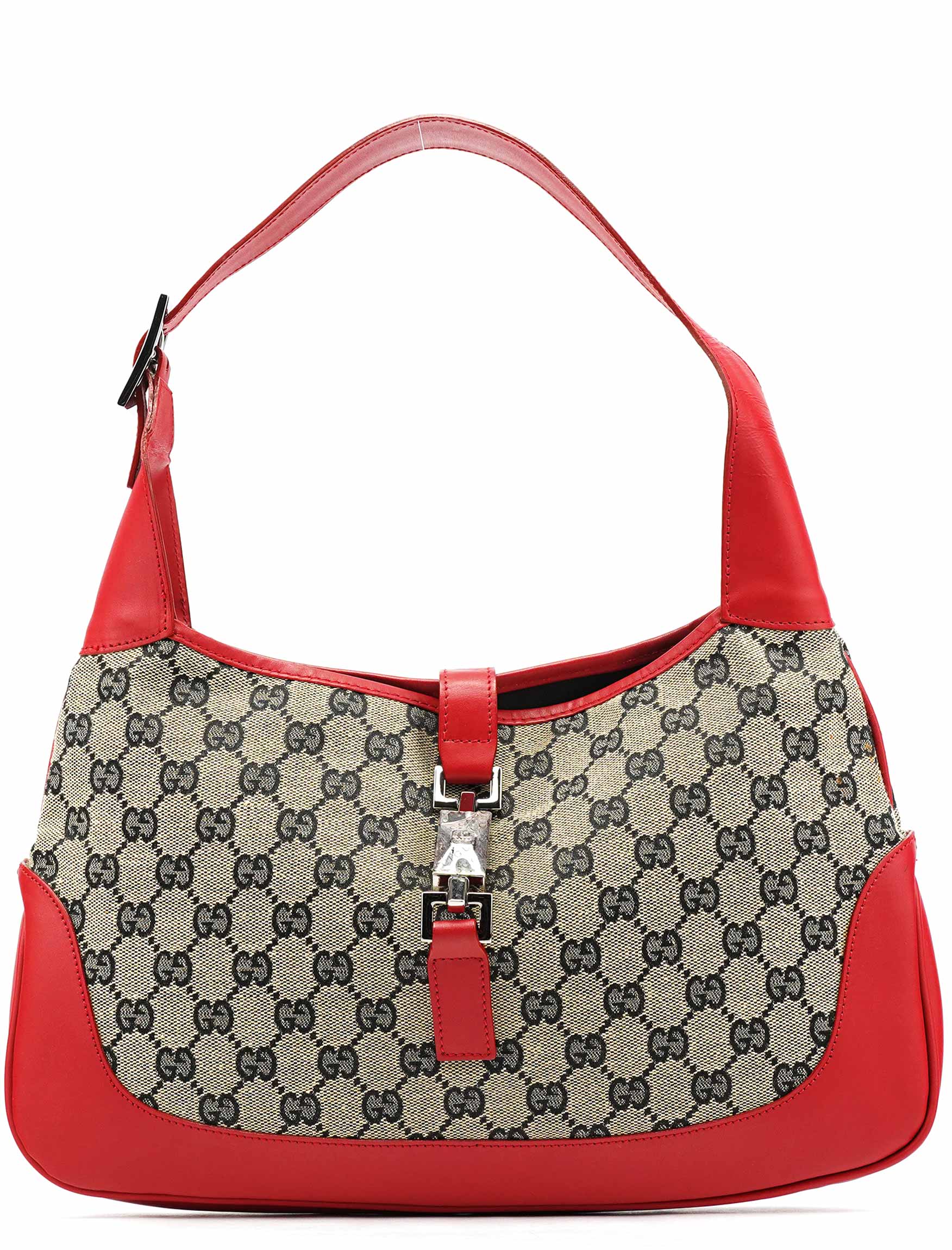 Gucci 001 3306 Borsa a spalla Jackie in tela GG beige e rossa