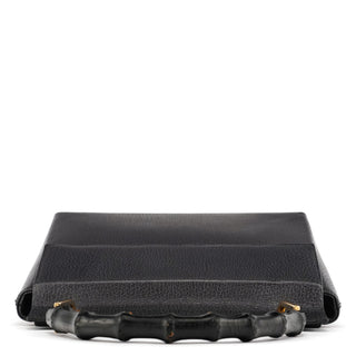 Gucci 001 344 1887 Black Leather Bamboo Top Handle Bag