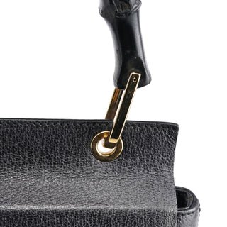 Gucci 001 344 1887 Black Leather Bamboo Top Handle Bag