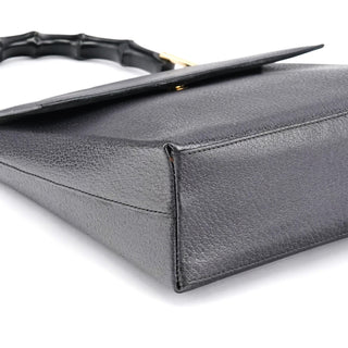 Gucci 001 344 1887 Black Leather Bamboo Top Handle Bag