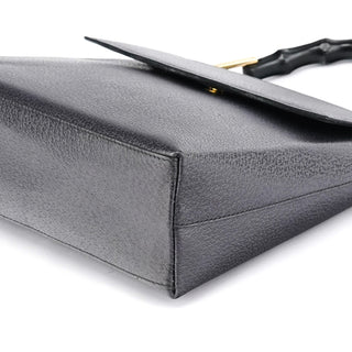 Gucci 001 344 1887 Black Leather Bamboo Top Handle Bag