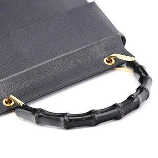 Gucci 001 344 1887 Black Leather Bamboo Top Handle Bag