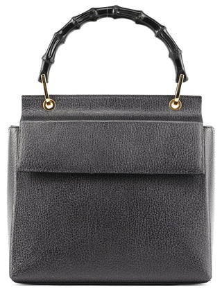 Gucci 001 344 1887 Black Leather Bamboo Top Handle Bag