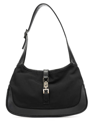 Gucci 001 3735 Black Canvas Leather Jackie Shoulder Bag