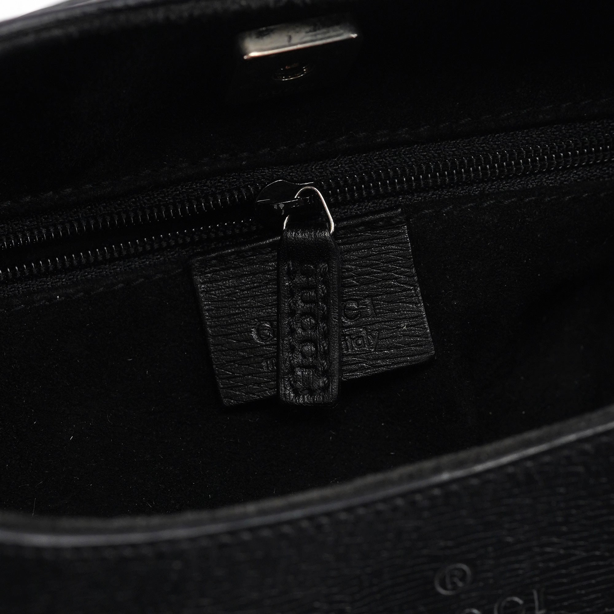 Gucci 001 3739 Black Leather Bamboo Shoulder Bag