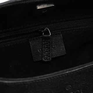 Gucci 001 3739 Black Leather Bamboo Shoulder Bag