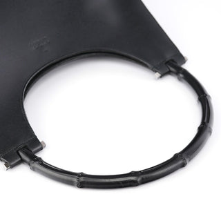 Gucci 001 3739 Black Leather Bamboo Shoulder Bag