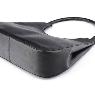 Gucci 001 3739 Black Leather Bamboo Shoulder Bag