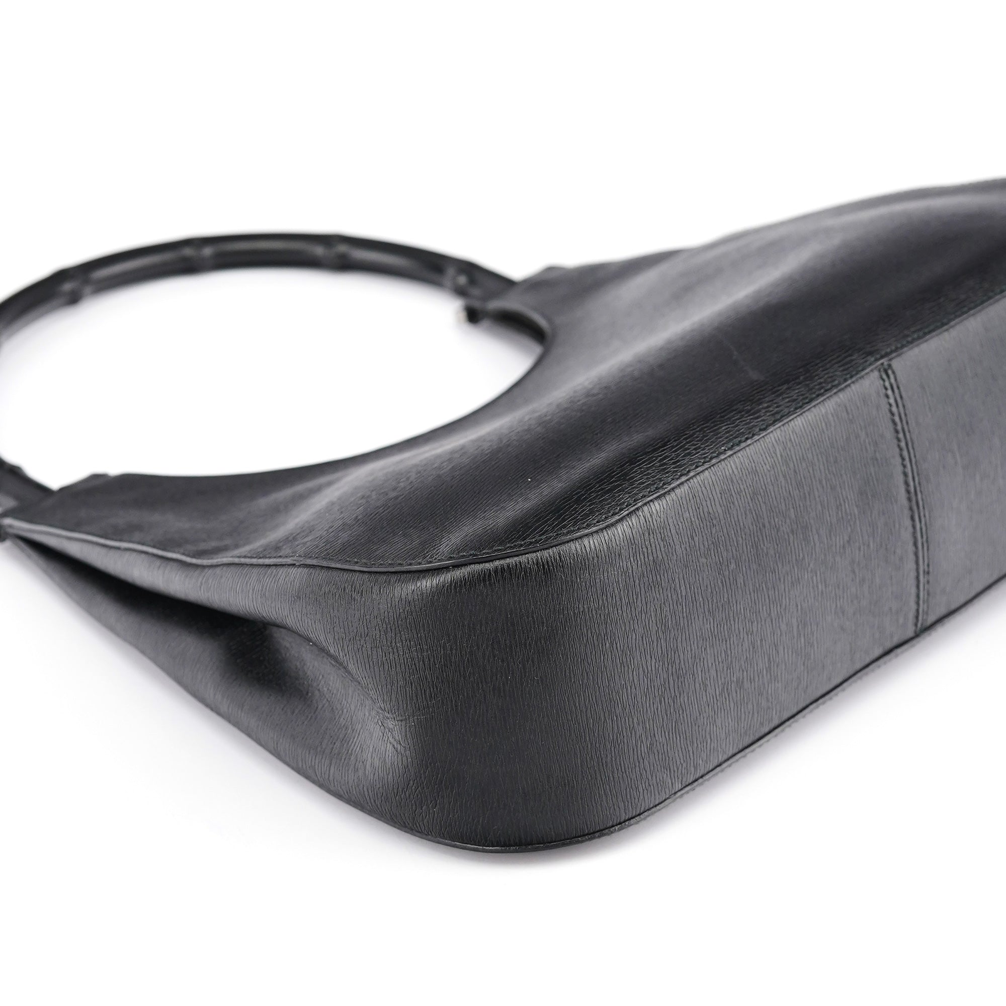 Gucci 001 3739 Black Leather Bamboo Shoulder Bag