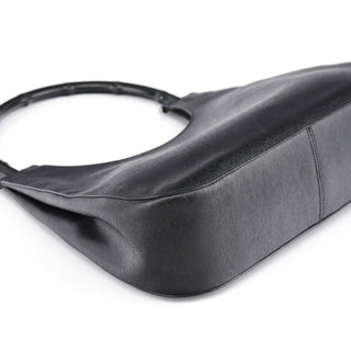 Gucci 001 3739 Black Leather Bamboo Shoulder Bag