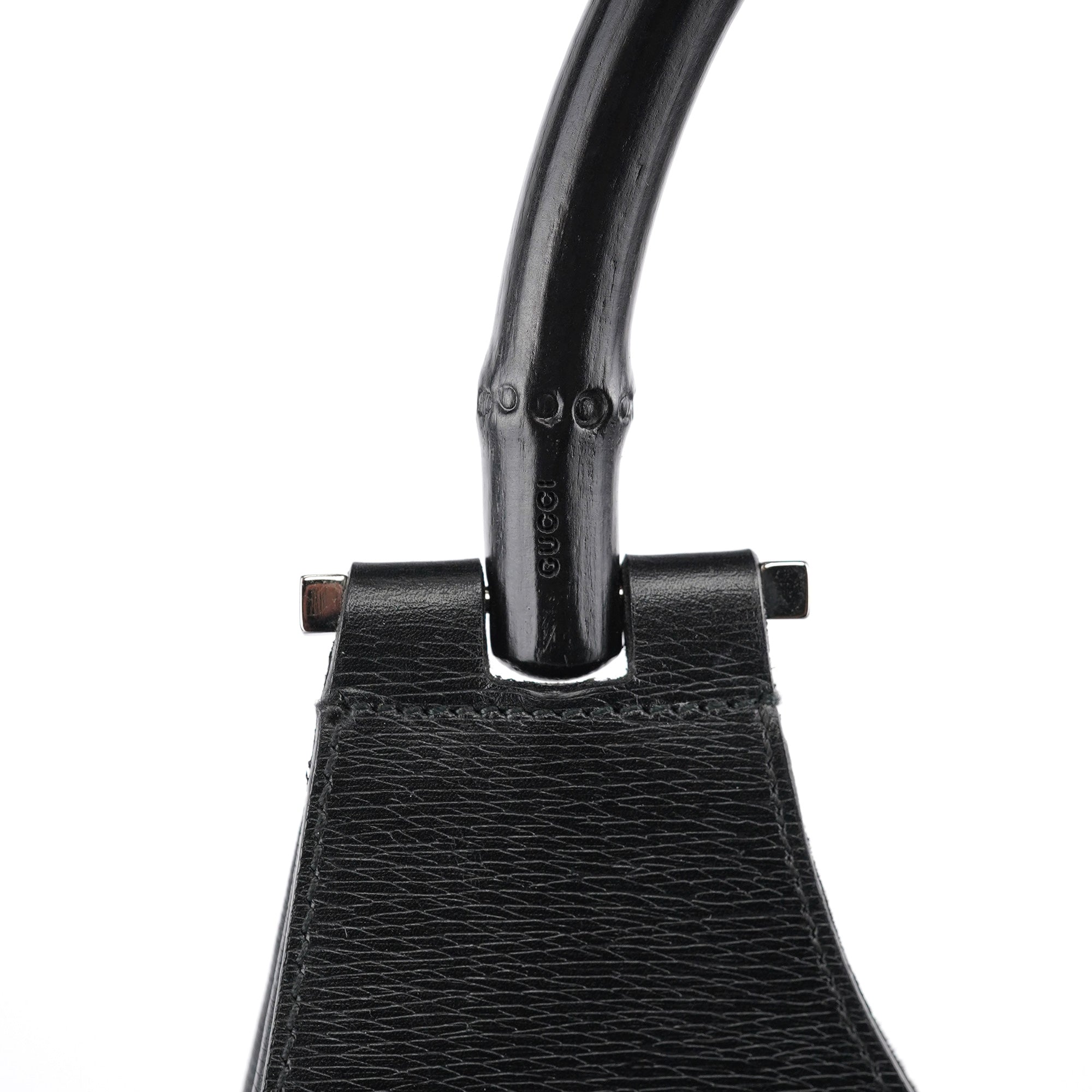 Gucci 001 3739 Black Leather Bamboo Shoulder Bag