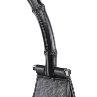 Gucci 001 3739 Black Leather Bamboo Shoulder Bag