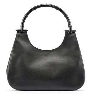 Gucci 001 3739 Black Leather Bamboo Shoulder Bag