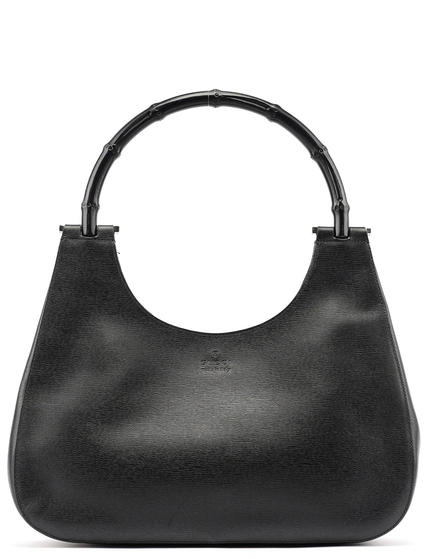 Gucci 001 3739 Black Leather Bamboo Shoulder Bag