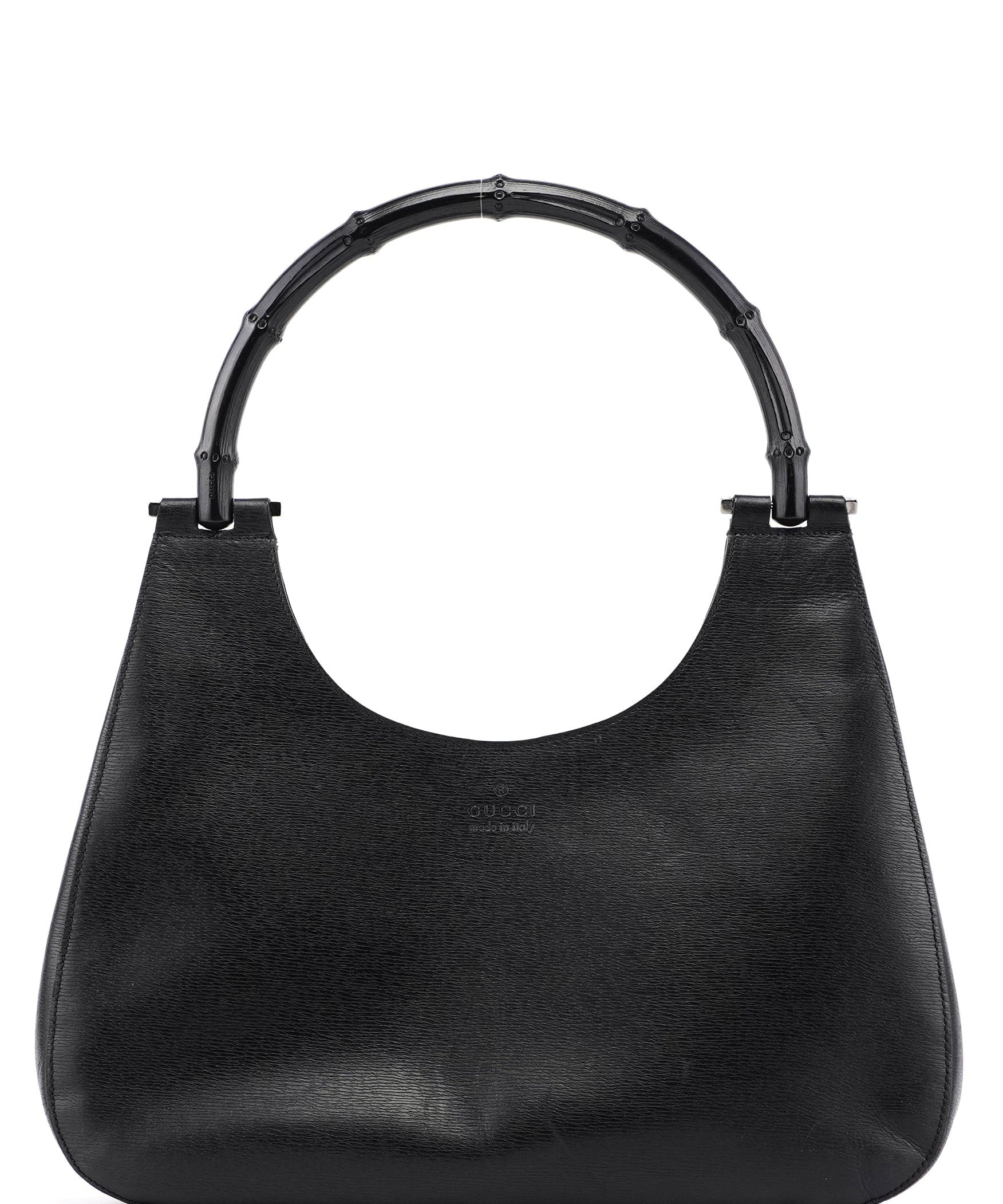 Gucci 001 3739 Black Leather Bamboo Shoulder Bag