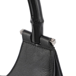 Gucci 001 3739 Black Leather Bamboo Shoulder Bag