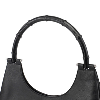 Gucci 001 3739 Black Leather Bamboo Shoulder Bag