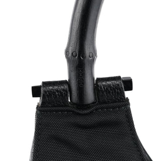 Gucci 001 3739 Black Nylon Bamboo Shoulder Bag