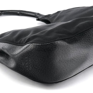 Gucci 001 3739 Black Nylon Bamboo Shoulder Bag
