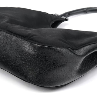 Gucci 001 3739 Black Nylon Bamboo Shoulder Bag