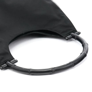 Gucci 001 3739 Black Nylon Bamboo Shoulder Bag