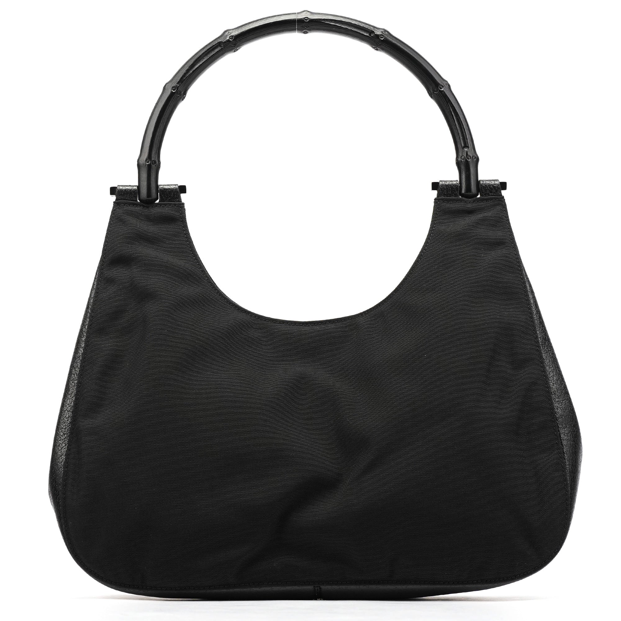 Gucci 001 3739 Black Nylon Bamboo Shoulder Bag