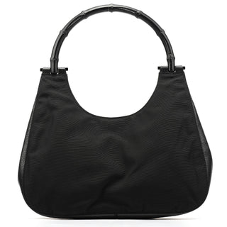 Gucci 001 3739 Black Nylon Bamboo Shoulder Bag