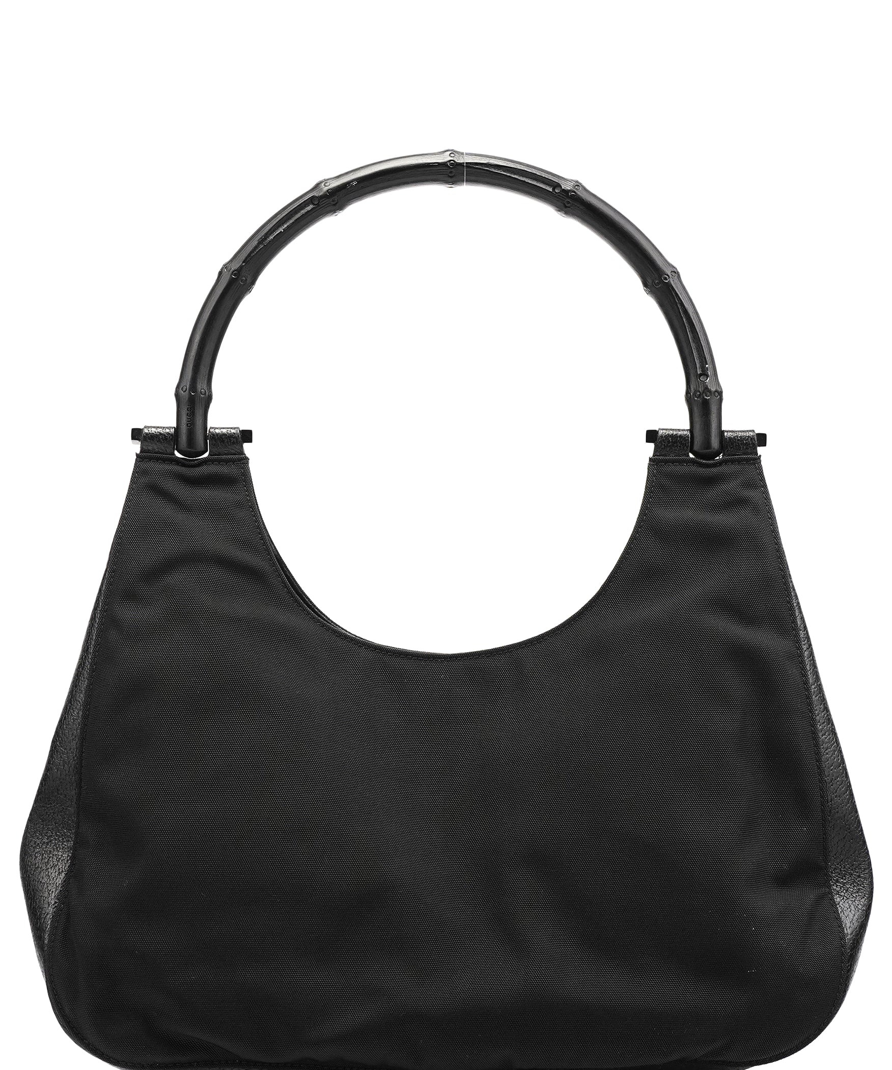Gucci 001 3739 Black Nylon Bamboo Shoulder Bag