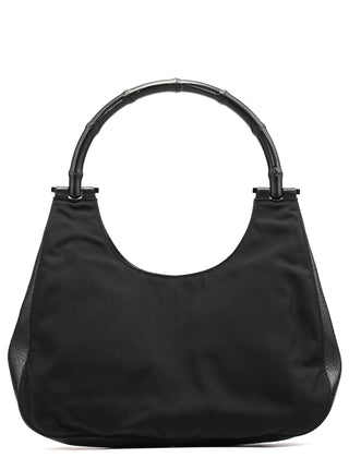 Gucci 001 3739 Black Nylon Bamboo Shoulder Bag