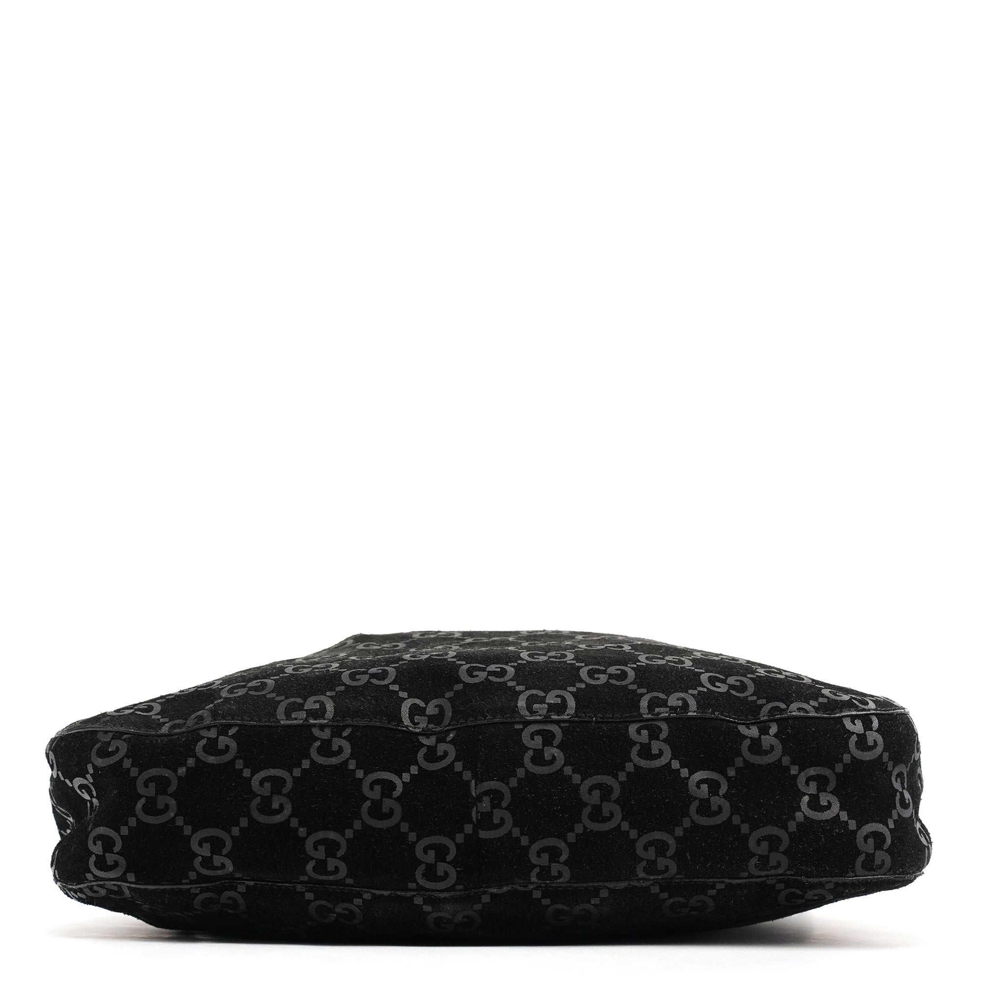 Gucci 001 3743 Black GG Suede Drawstring Shoulder Bag