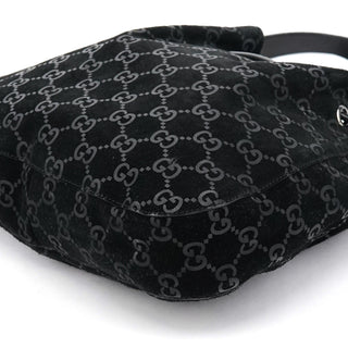 Gucci 001 3743 Black GG Suede Drawstring Shoulder Bag