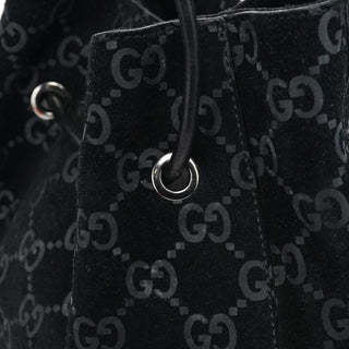 Gucci 001 3743 Black GG Suede Drawstring Shoulder Bag