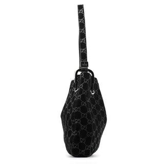 Gucci 001 3743 Black GG Suede Drawstring Shoulder Bag