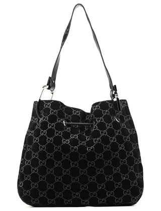 Gucci 001 3743 Black GG Suede Drawstring Shoulder Bag