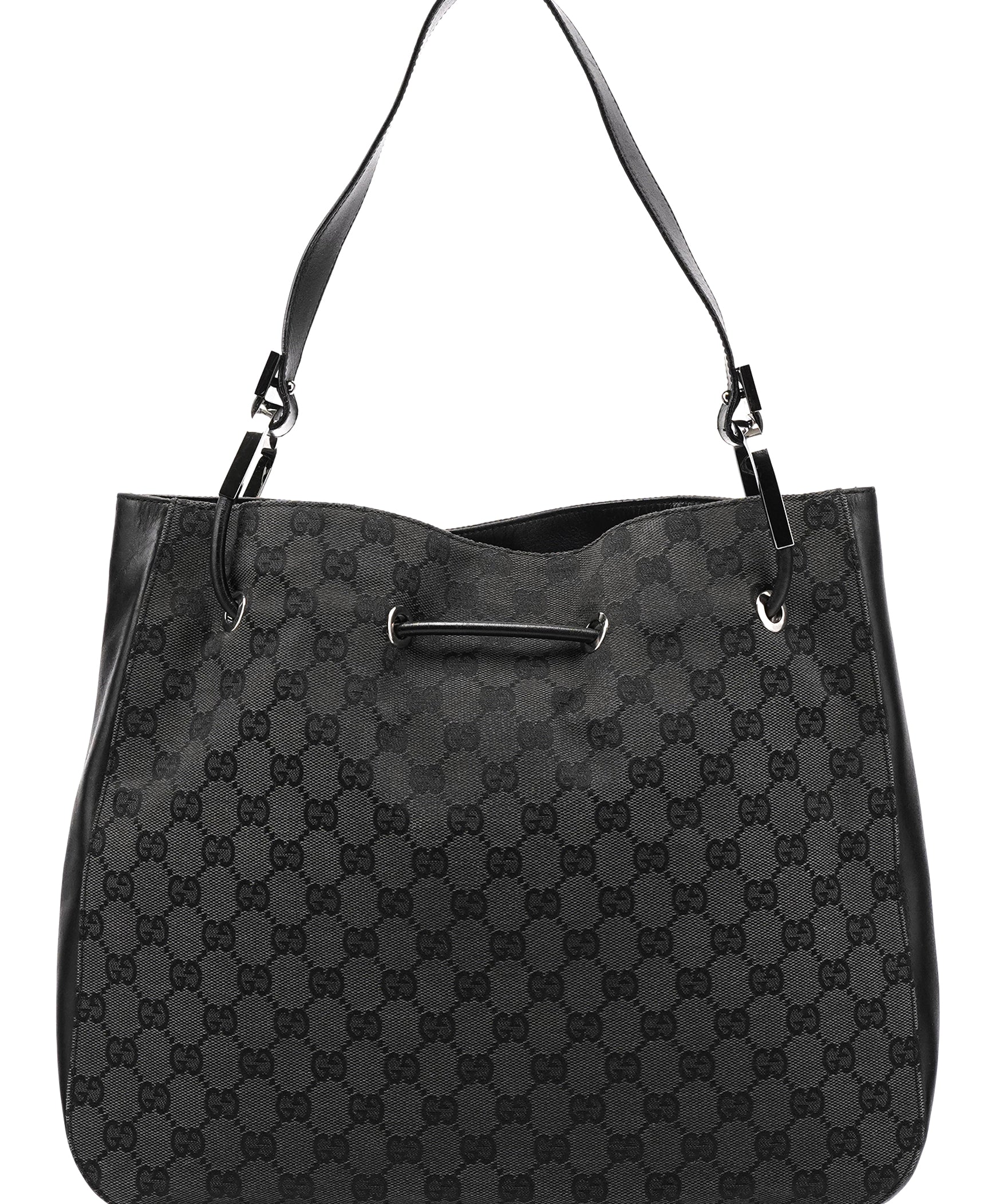 Gucci 001 3746 Anthracite GG Canvas Drawstring Shoulder Bag