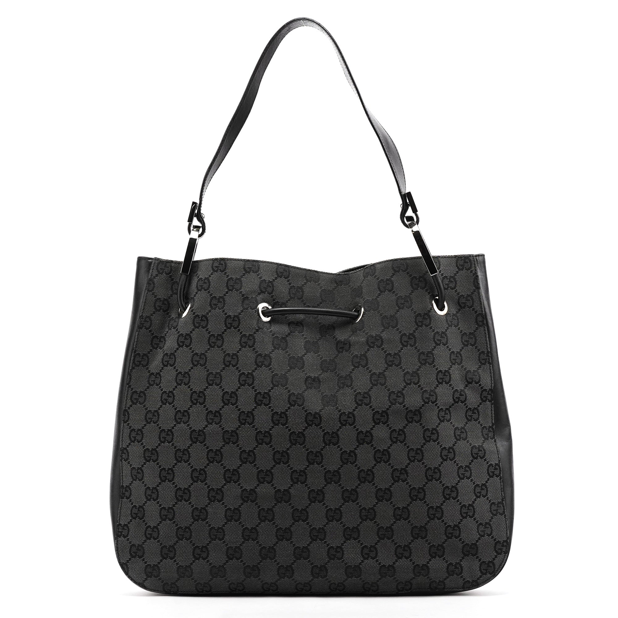Gucci 001 3746 Anthracite GG Canvas Drawstring Shoulder Bag