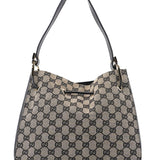 Gucci 001 3748 Beige Black GG Drawstring Shoulder Bag