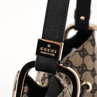 Gucci 001 3748 Beige Black GG Drawstring Shoulder Bag