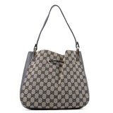 Gucci 001 3748 Beige Black GG Drawstring Shoulder Bag