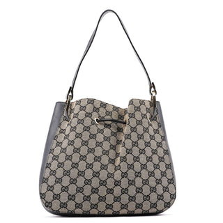 Gucci 001 3748 Beige Black GG Drawstring Shoulder Bag