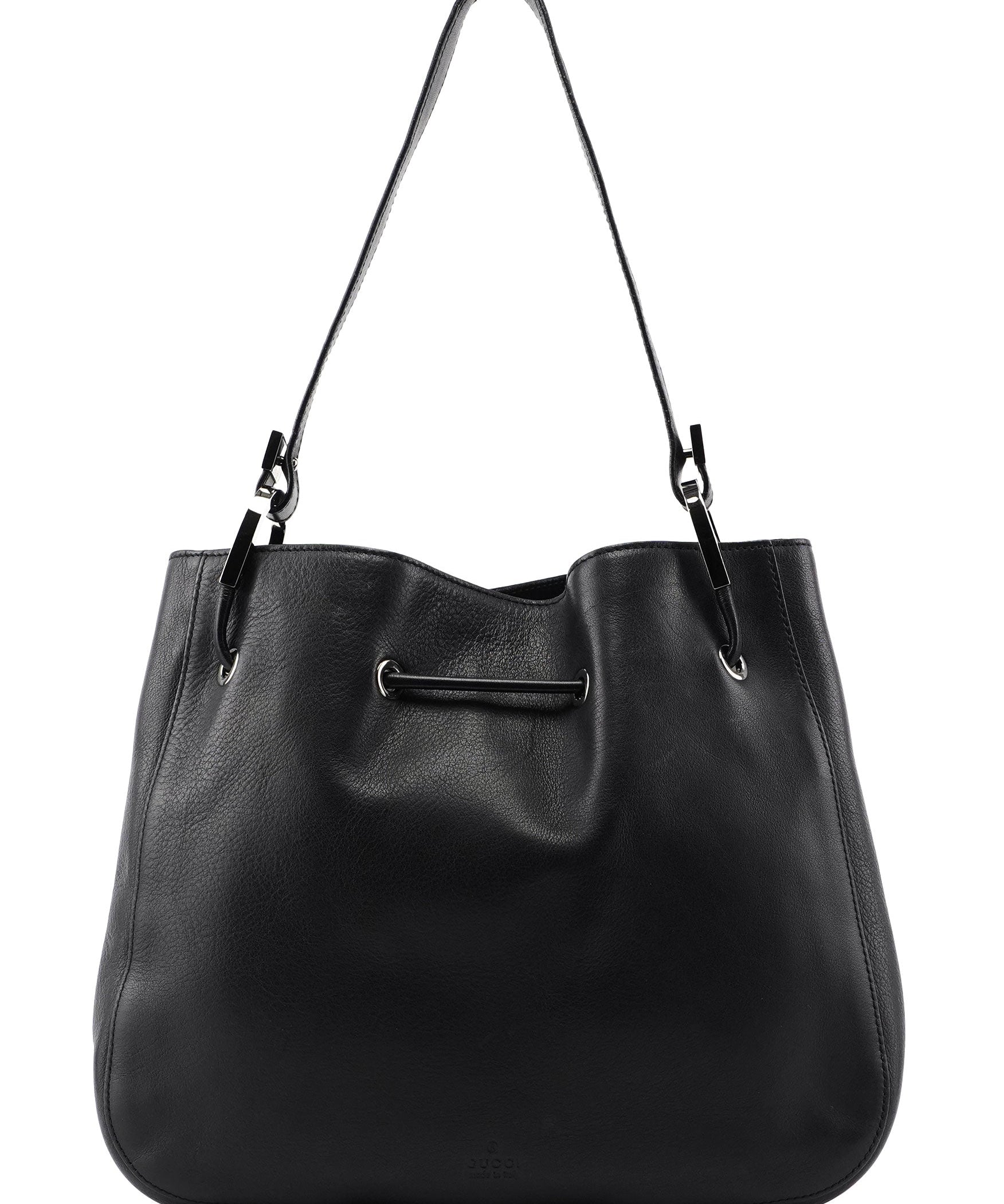 Gucci 001 3748 Black Calfskin Drawstring Shoulder Bag