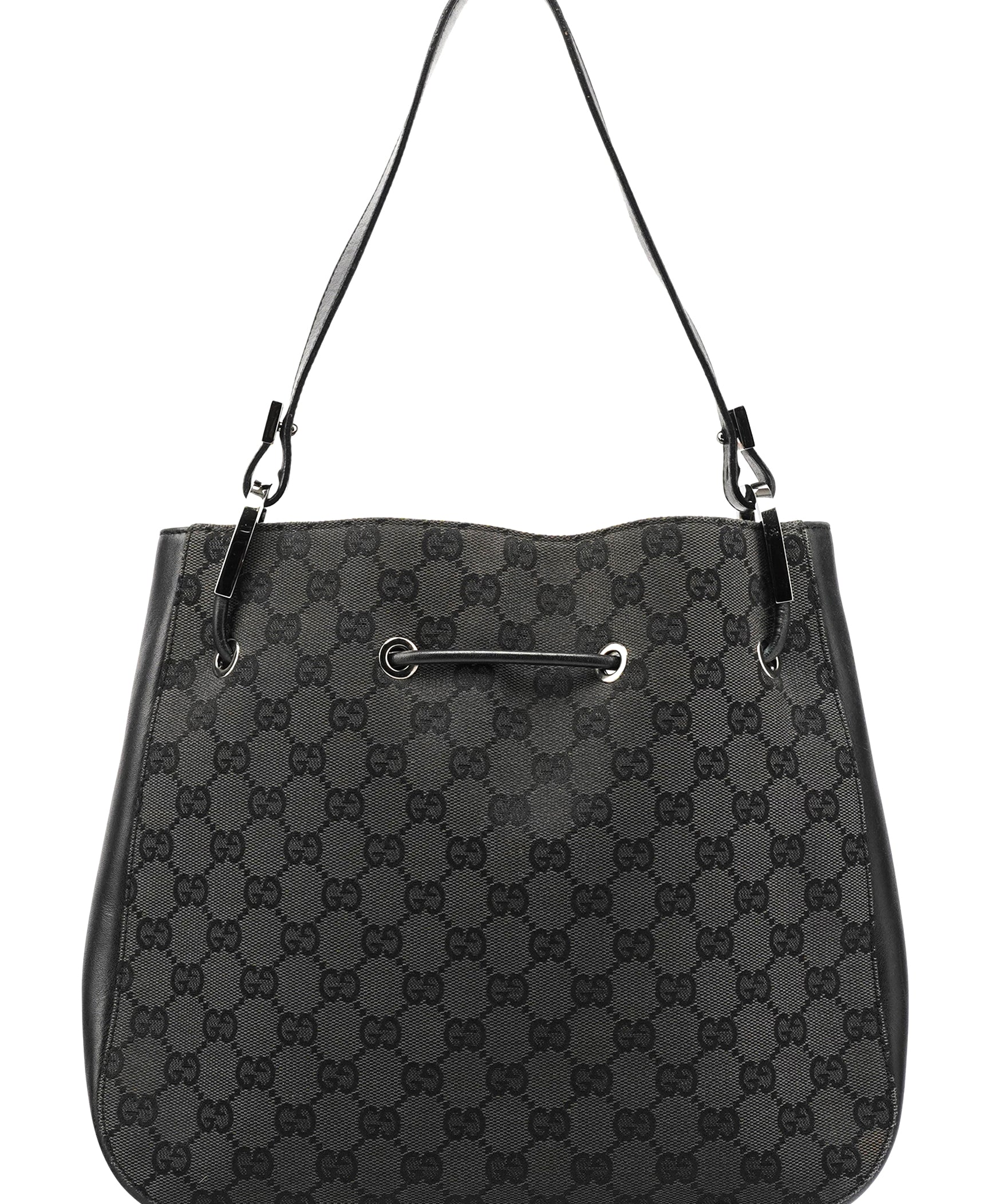 Gucci 001 3748 skuldertaske med snøre i sort GG canvas