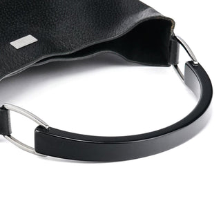 Gucci 001 3752 Black Pebbled Leather Plastic Handle Bag