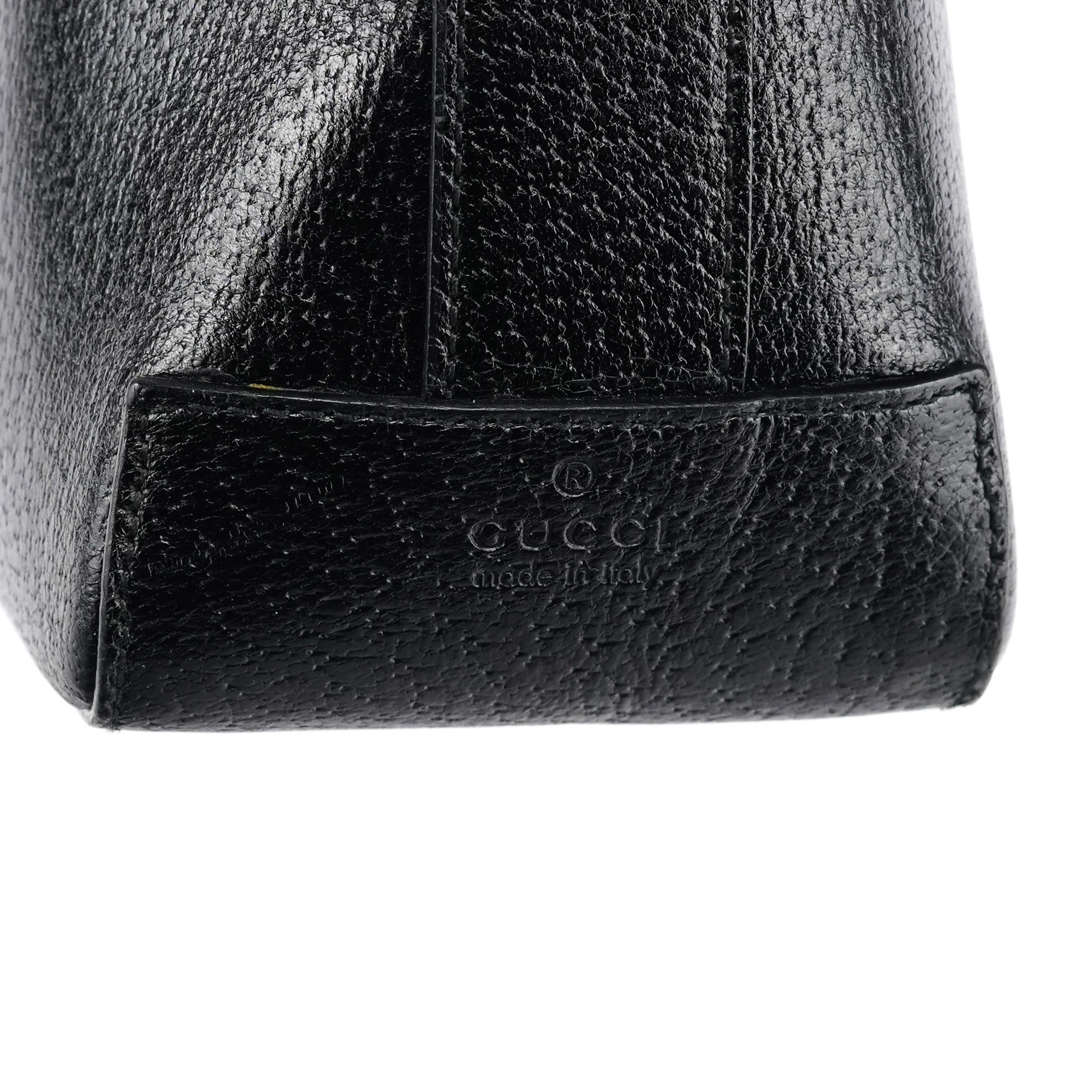 Gucci 001 3752 Black Pebbled Leather Plastic Handle Bag