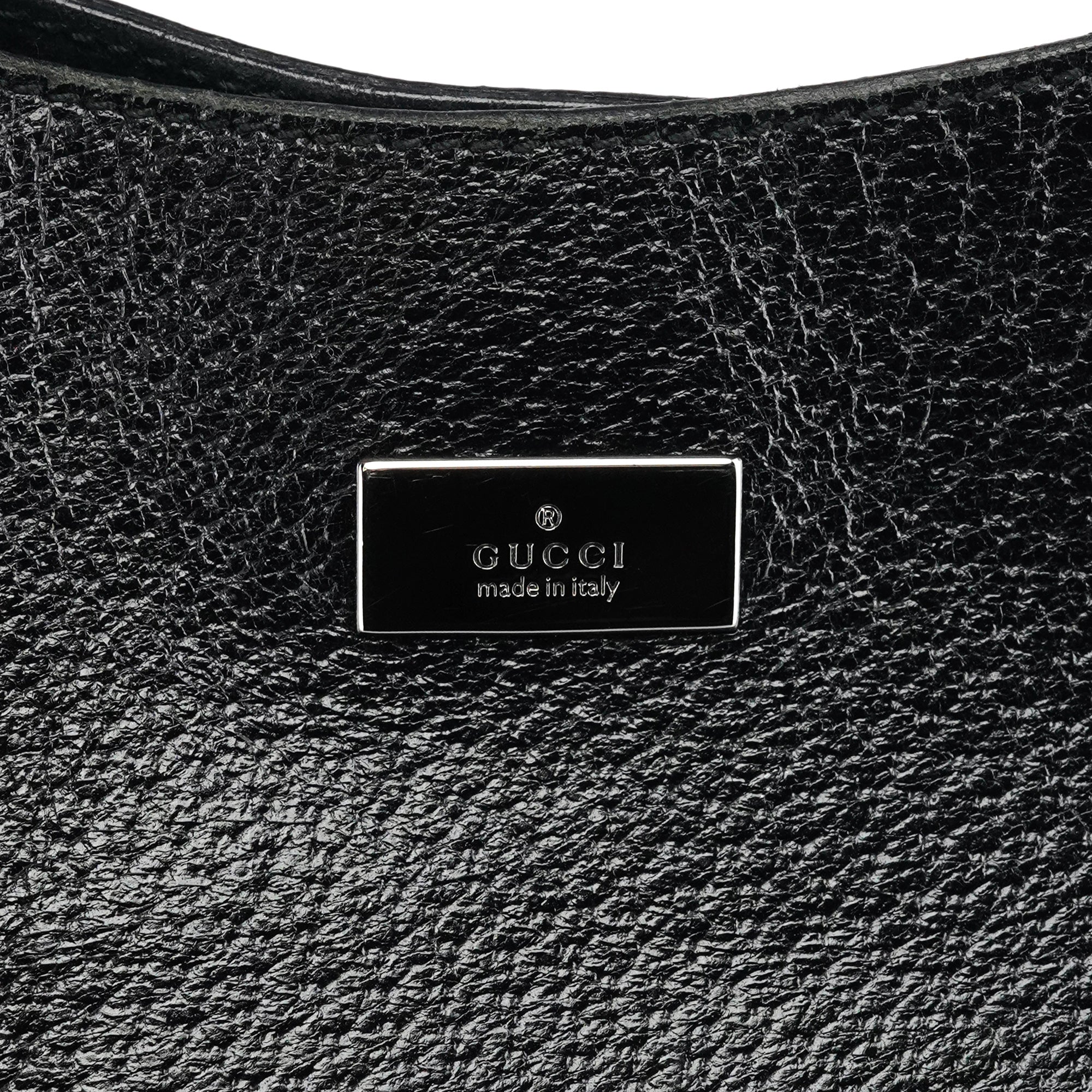 Gucci 001 3752 Black Pebbled Leather Plastic Handle Bag