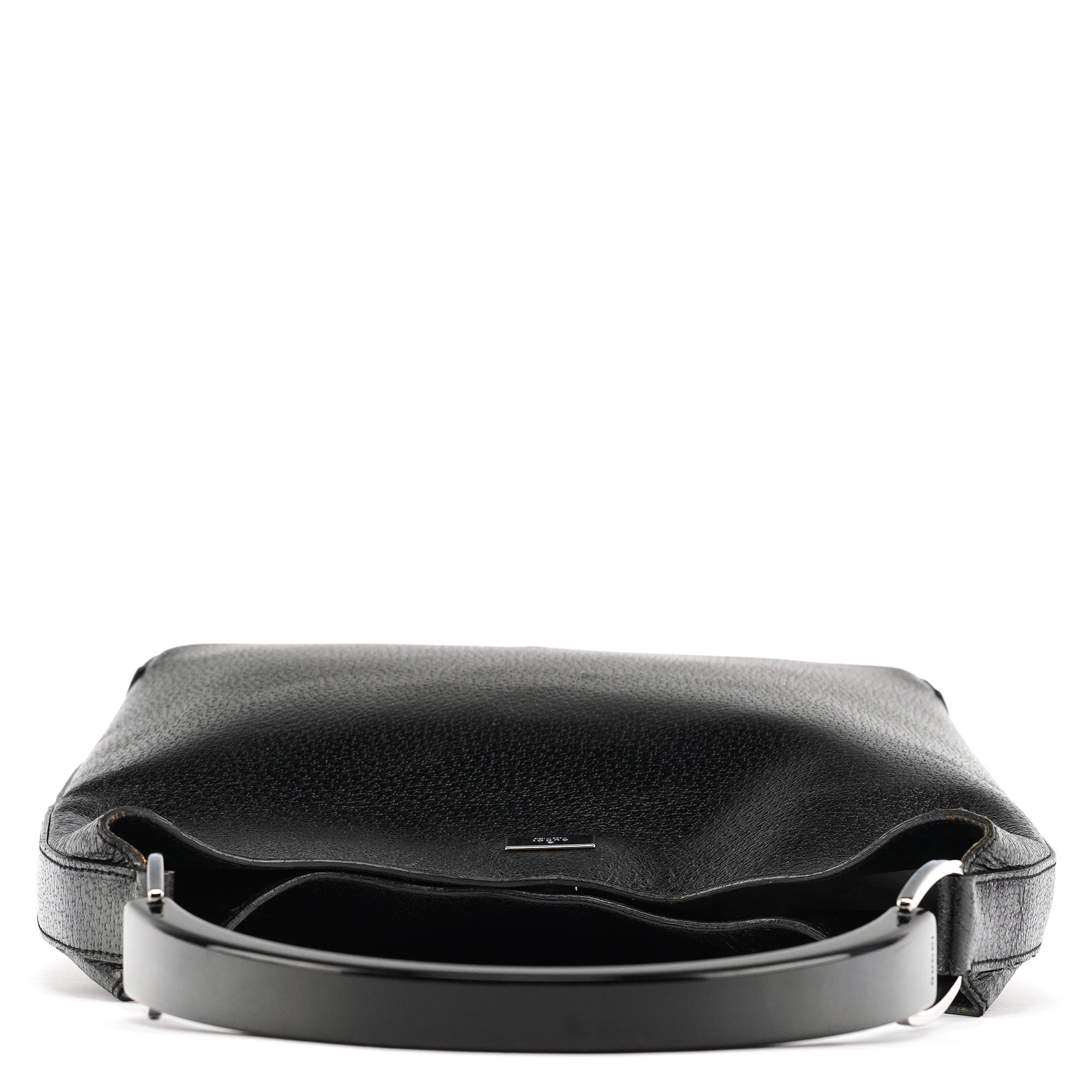Gucci 001 3752 Black Pebbled Leather Plastic Handle Bag