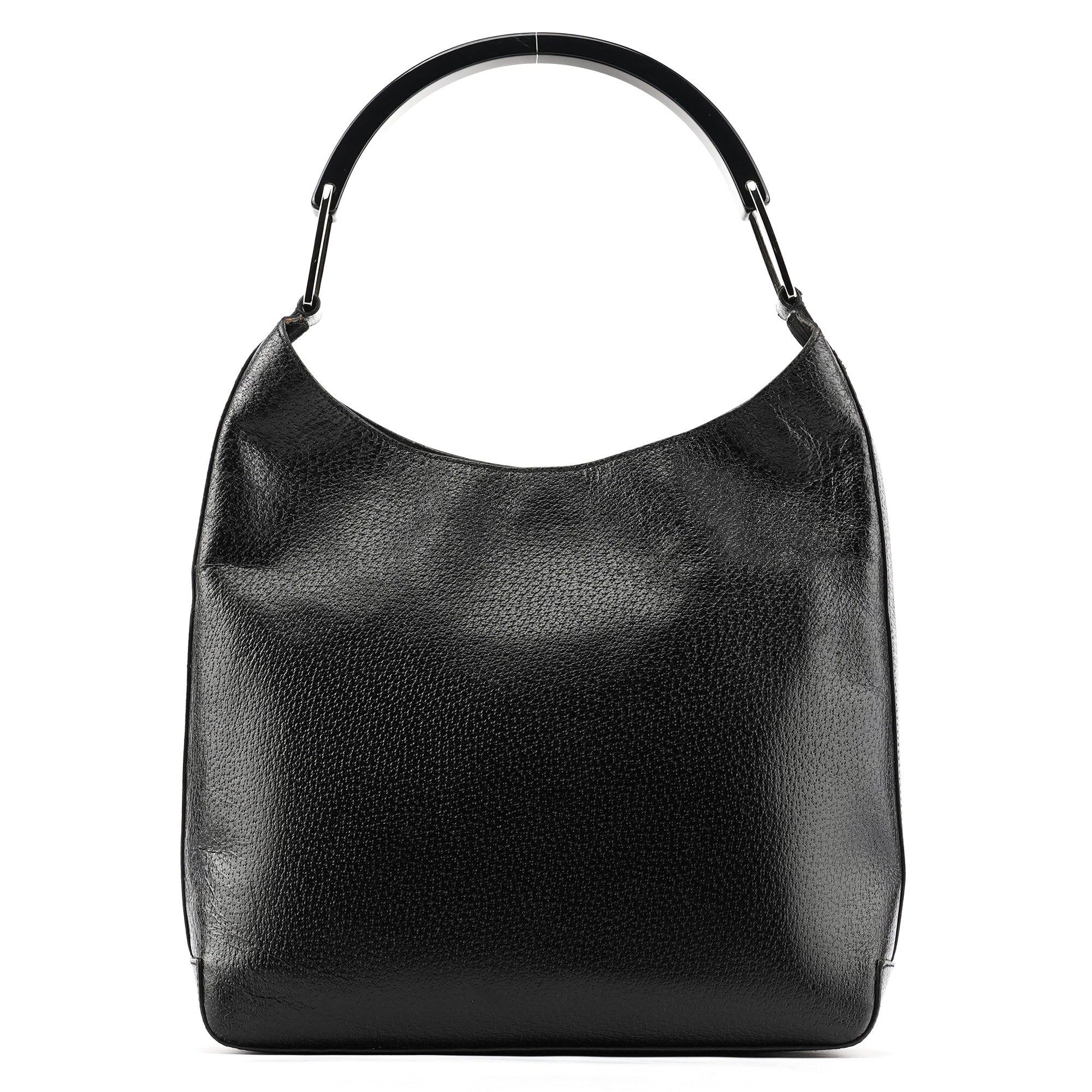 Gucci 001 3752 Black Pebbled Leather Plastic Handle Bag