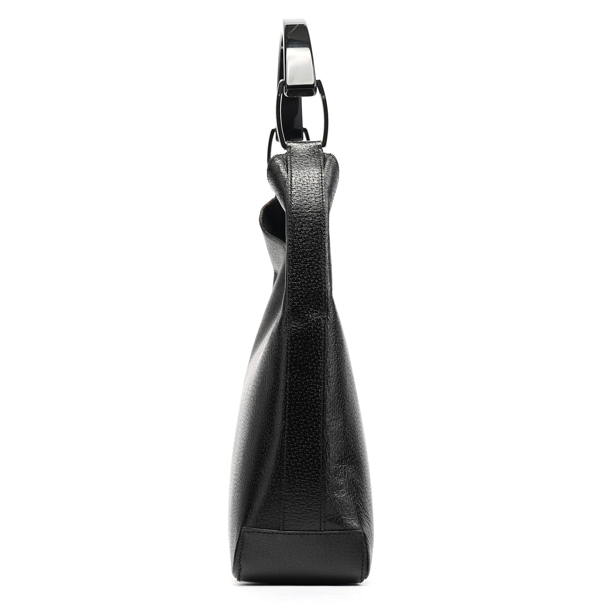 Gucci 001 3752 Black Pebbled Leather Plastic Handle Bag