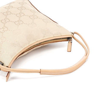 Gucci 001 3766 Beige GG Tan Leather Shoulder Bag