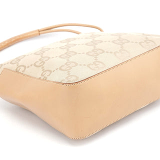 Gucci 001 3766 Beige GG Tan Leather Shoulder Bag